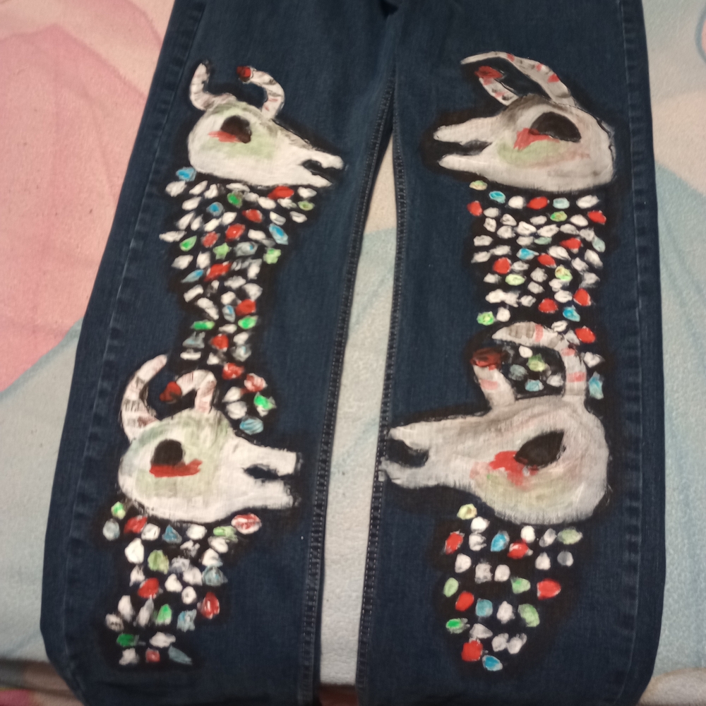 Kirkland Signature Artistic Painted Straight Leg Jeans - Blue